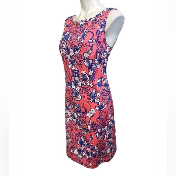 Talbots dress size 8 pink multicolor sleeveless cotton blend knee length office - Picture 3 of 5